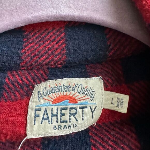 $178 Faherty Mens Legend Sweater Flannel Shirt Red Black Buffalo Size Large - Picture 5 of 13
